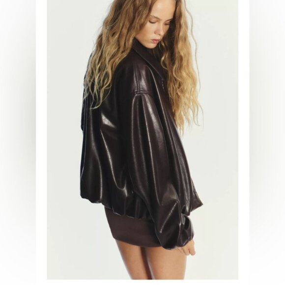 ZARA FAUX LEATHER BOMBER JACKET - Picture 2 of 7